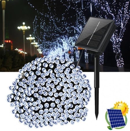 Set 2 x Decoratiune Solara Exterior 50m cu 500 LED Alb Rece – Ghirlanda Luminoasa pentru Gradina, Terasa, Curte, IP65