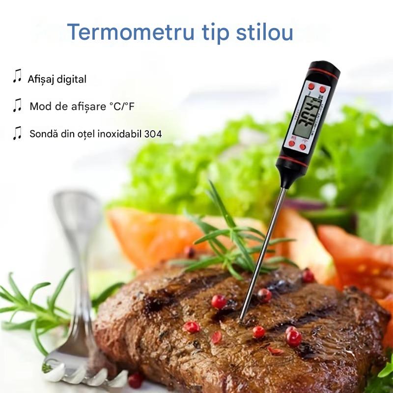 Termometru Digital Alimentar cu Sonda Inox, Afisaj LCD, Masurare Rapida