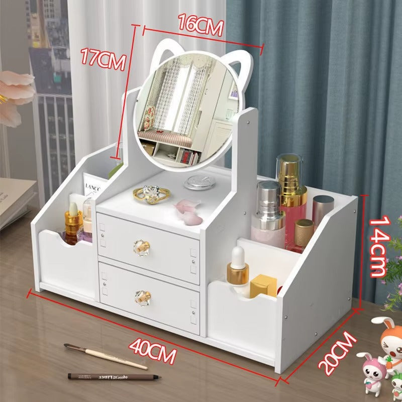 Organizator Cosmetice cu Oglinda si Sertare, Suport Machiaj Multifunctional, Design Elegant Alb, 40 x 20 cm