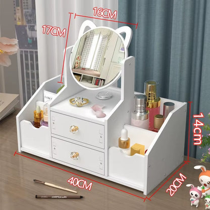 Organizator Cosmetice cu Oglinda si Sertare, Suport Machiaj Multifunctional, Design Elegant Alb, 40 x 20 cm