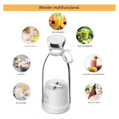 Blender Portabil Multifunctional Fresh Juice cu USB – Sticla Blender pentru Smoothie, Sucuri si Shake-uri, Lama Inox, Reincarcabil, 420 ml
