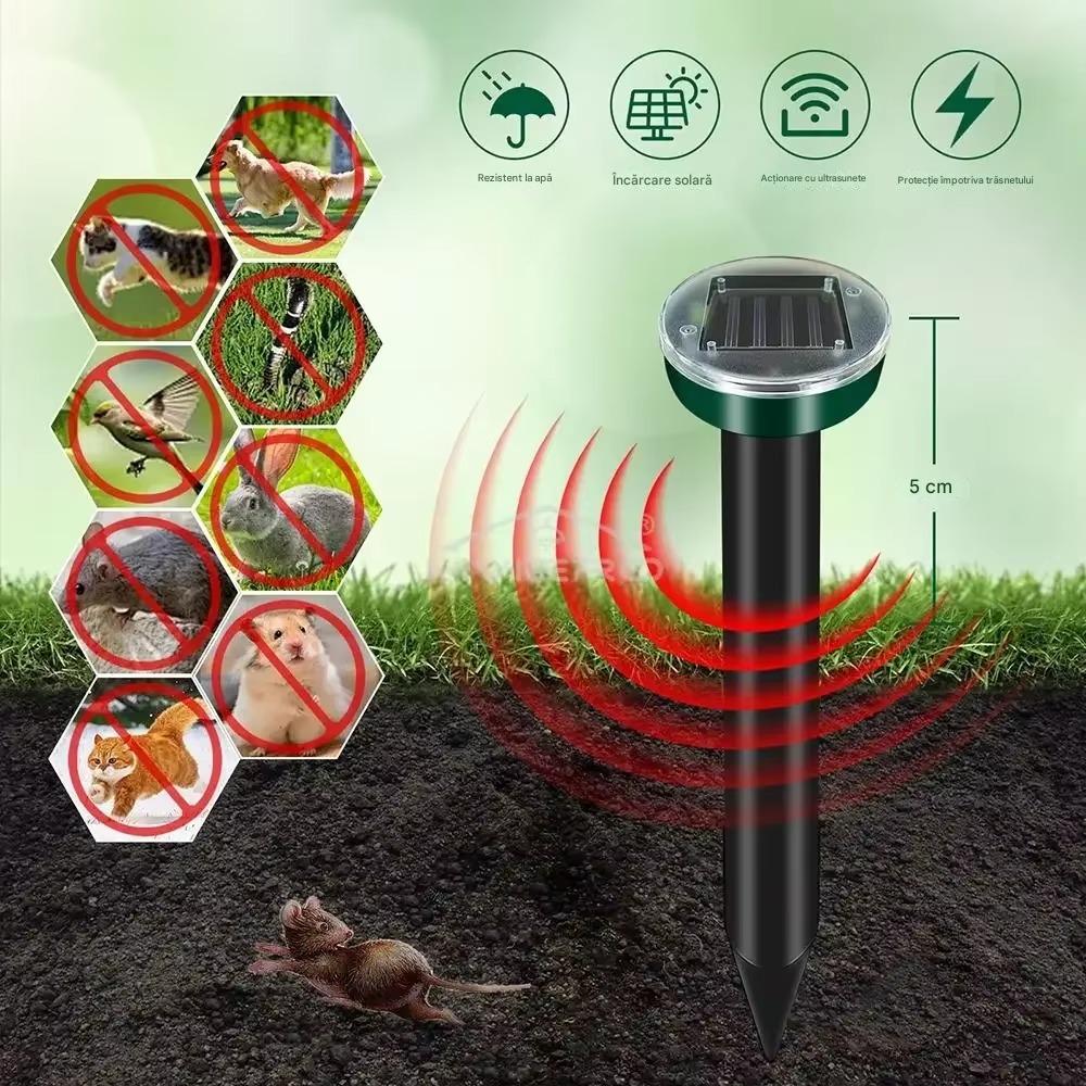 Set 4 x Dispozitiv Solar Anti Cartite si Rozatoare – Aparat cu Vibratii pentru Protectie Gradina si Gazon