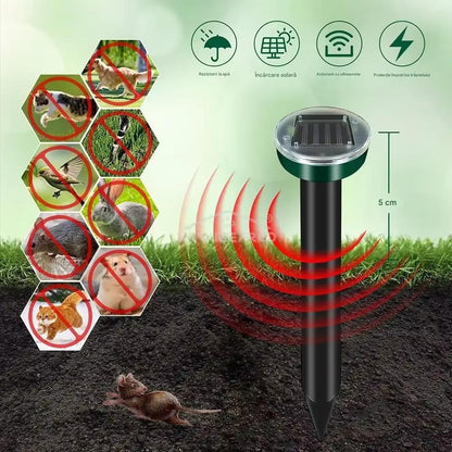Set 4 x Dispozitiv Solar Anti Cartite si Rozatoare – Aparat cu Vibratii pentru Protectie Gradina si Gazon