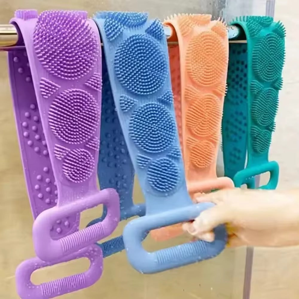 Perie Silicon Spate cu Manere, Banda Exfolianta Corporala, Curatare Profunda si Masaj, Anti Celulita, Usor de Folosit, pentru Dus si Baie