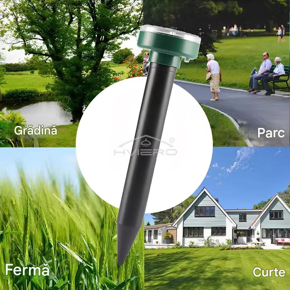 Set 4 x Dispozitiv Solar Anti Cartite si Rozatoare – Aparat cu Vibratii pentru Protectie Gradina si Gazon