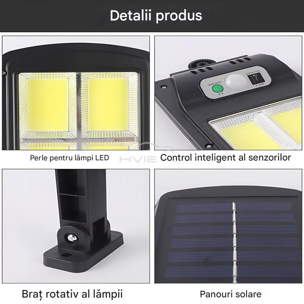Set 2 x Proiector Solar 6 Celule LED cu Senzor de Miscare, Iluminat Exterior Gradina Curte Alee, Incarcare Solara, Rezistenta la Apa