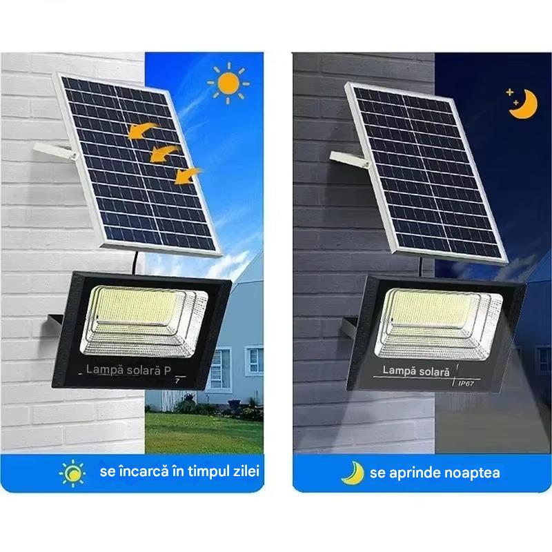 Proiector Solar 60W LED SMD cu Telecomanda – Iluminare Exterior Puternica, Panou Solar Separat