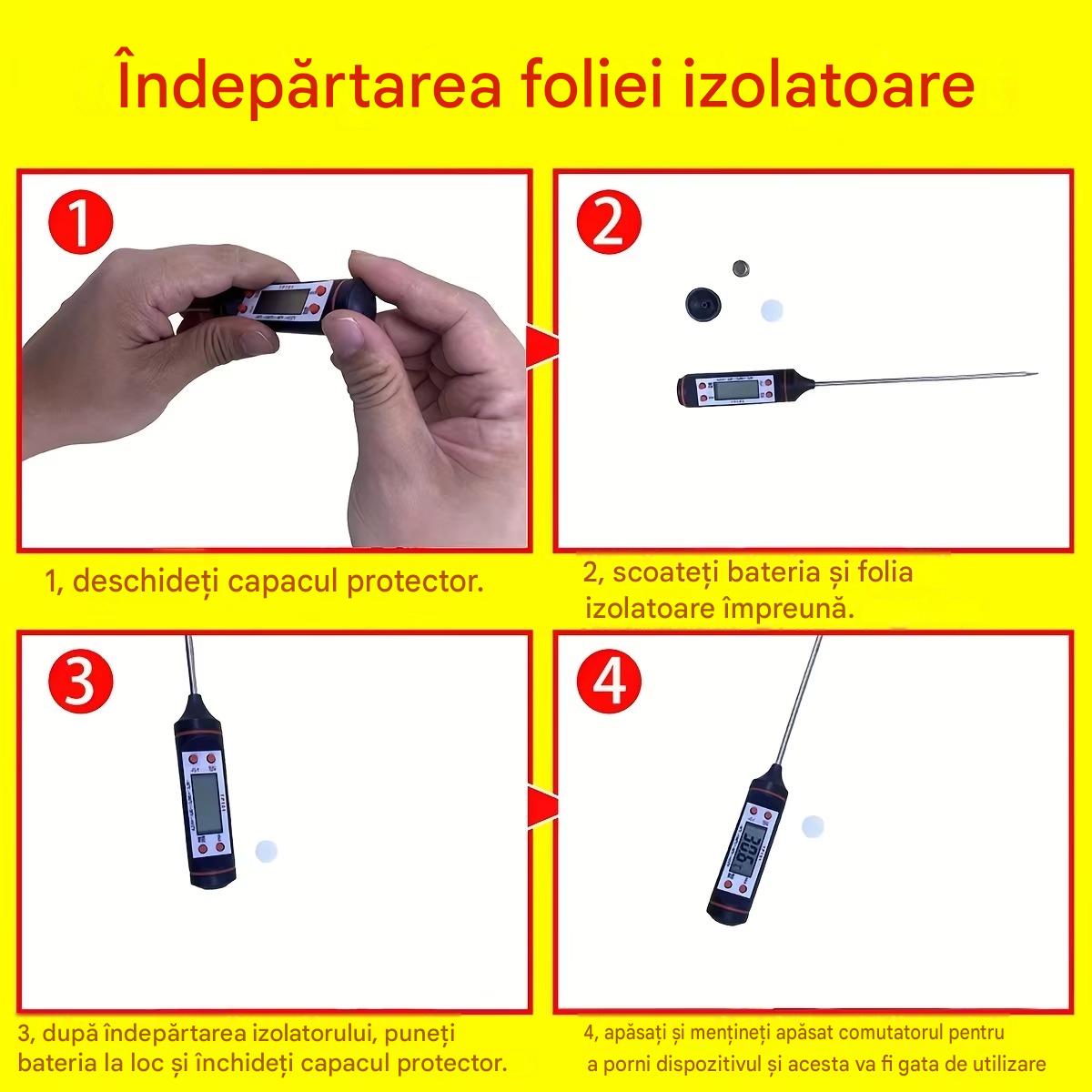 Termometru Digital Alimentar cu Sonda Inox, Afisaj LCD, Masurare Rapida