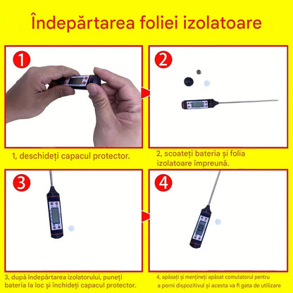 Termometru Digital Alimentar cu Sonda Inox, Afisaj LCD, Masurare Rapida