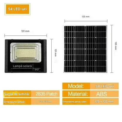 Proiector Solar LED 200W cu Panou Solar Separat – Lampa Exterior Puternica, IP65, Iluminare Curte, Gradina, Parcare