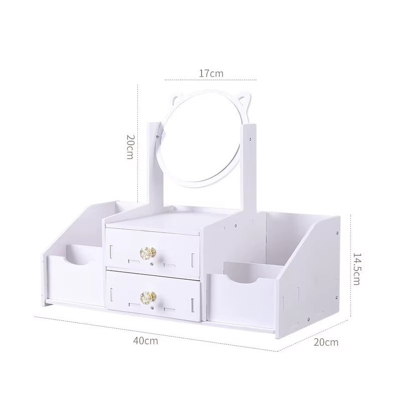 Organizator Cosmetice cu Oglinda si Sertare, Suport Machiaj Multifunctional, Design Elegant Alb, 40 x 20 cm