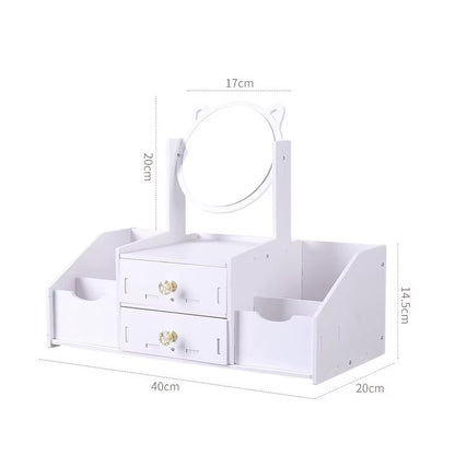 Organizator Cosmetice cu Oglinda si Sertare, Suport Machiaj Multifunctional, Design Elegant Alb, 40 x 20 cm