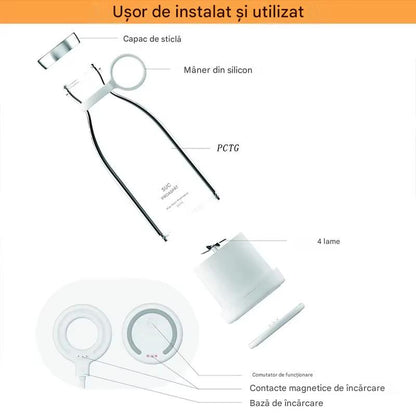 Blender Portabil Multifunctional Fresh Juice cu USB – Sticla Blender pentru Smoothie, Sucuri si Shake-uri, Lama Inox, Reincarcabil, 420 ml