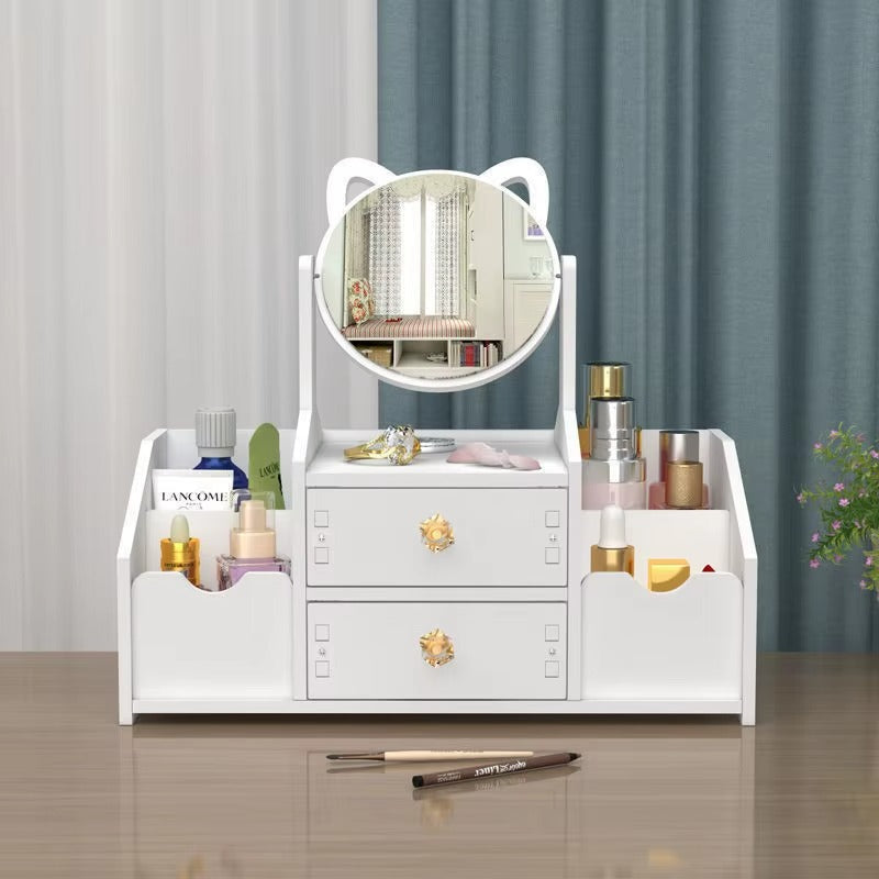 Organizator Cosmetice cu Oglinda si Sertare, Suport Machiaj Multifunctional, Design Elegant Alb, 40 x 20 cm
