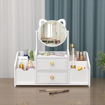 Organizator Cosmetice cu Oglinda si Sertare, Suport Machiaj Multifunctional, Design Elegant Alb, 40 x 20 cm
