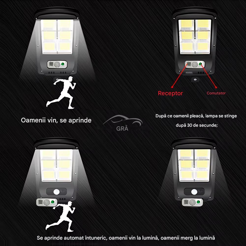 Set 2 x Proiector Solar 6 Celule LED cu Senzor de Miscare, Iluminat Exterior Gradina Curte Alee, Incarcare Solara, Rezistenta la Apa