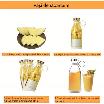 Blender Portabil Multifunctional Fresh Juice cu USB – Sticla Blender pentru Smoothie, Sucuri si Shake-uri, Lama Inox, Reincarcabil, 420 ml