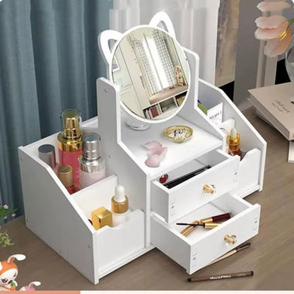 Organizator Cosmetice cu Oglinda si Sertare, Suport Machiaj Multifunctional, Design Elegant Alb, 40 x 20 cm
