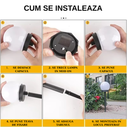Set 12 x Lampa Solara LED Gradina tip Glob – Iluminat Exterior Premium fara Cabluri, Rezistenta la Apa, Lumina Ambientala Automata