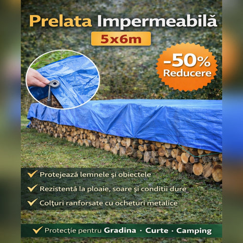 Prelata Impermeabila 5x6 m, Rezistenta la Apa si UV, Prelata Protectie Exterior pentru Lemne, Acoperis, Gradina