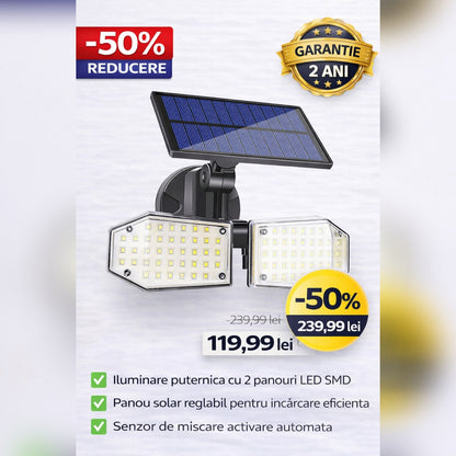 Lampa Solara 78 LED cu Senzor Miscare si Panou Solar Reglabil